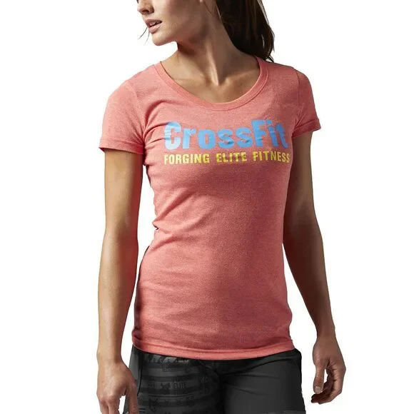 Reebok Women's Crossfit Graphic Crew FEF Red Tee Shirt AJ1776 - Picture 1 of 2